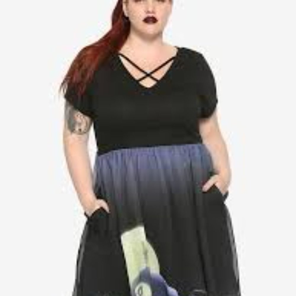 Plus Size Black & Purple Ombre Skater Dress with Floral Accent